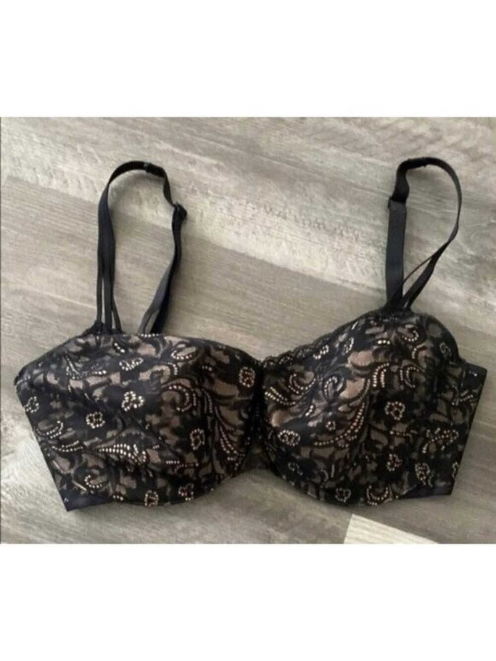 Soma Intimates 32G Underwire Bra Enticing Lift Balconet Lace Nude Black 32DDDD